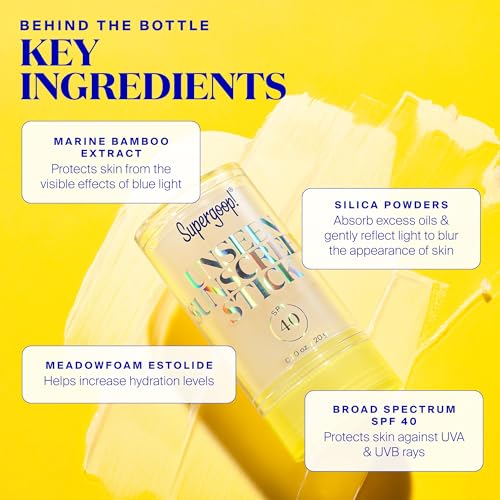 Supergoop! Unseen Sunscreen Stick - SPF 40 - Clear & Invisible Sun Protection - Broad Spectrum Face Sunscreen - Glides Over Makeup - Natural Finish - For All Skin Types - 0.7 fl oz