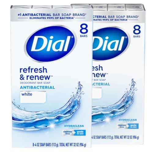 (PACK OF 16 BARS) Dial Classic WHITE Antibacterial Bar Soap. Round the Clock Odor Protection. Leaves Skin Smooth & Radian! Hypo-Allergenic. Great for Hands, Face & Body! (16 Bars, 4oz Each Bar)