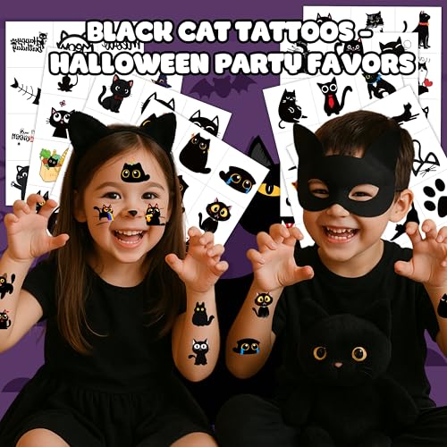 96 Black Cat Temporary Tattoos - Halloween Party Favors