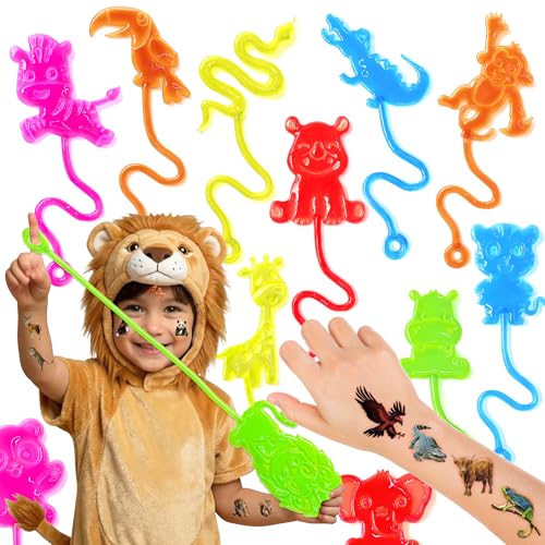 48PCS Animal Jungle Party Favors - 24PCS Temporary Tattoos & 24PCS Stick Hands Party - Perfect Birthday Party Supplies, Goodie Bag Stuffers, Treasure Box Toys, Classroom Prizes, and Student Gifts