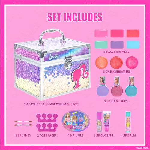 Barbie Train Case Beauty Set with Washable Makeup, Ages 3+