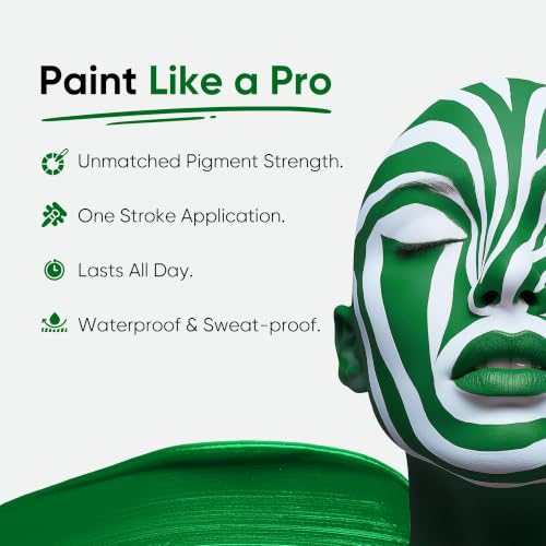 Green Face Paint Stick Waterproof Hypoallergenic Body & Eye Makeup for Cosplay, Sports