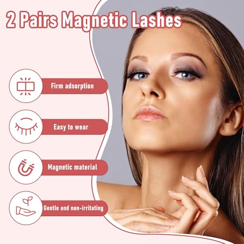 Magnetic 3D False Eyelashes with Applicator Curler, Reusable Magnetic Eyes Lashes Kit without No Glue, 3D False Eyelashes, Waterproof Artificial Magnets Eyelashes Kit for Makeup Beginer