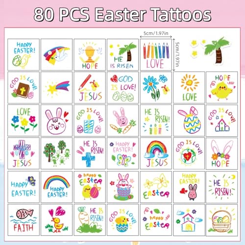 YVAINE 80pc Christian Easter Temporary Tattoos, Waterproof