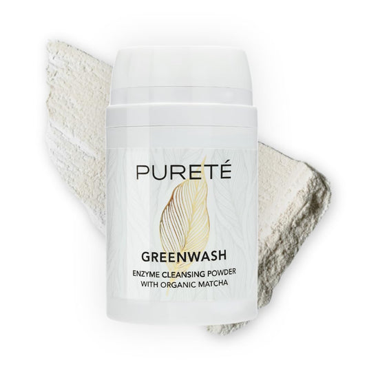 Pureté Greenwash | Enzyme Powder Face Wash Cleanser with Foaming Organic Matcha | Ultra-Fine, Non-Abrasive, Buttery Soft Clarifying Facial Powder Wash | Made in Japan | 1.4 oz.