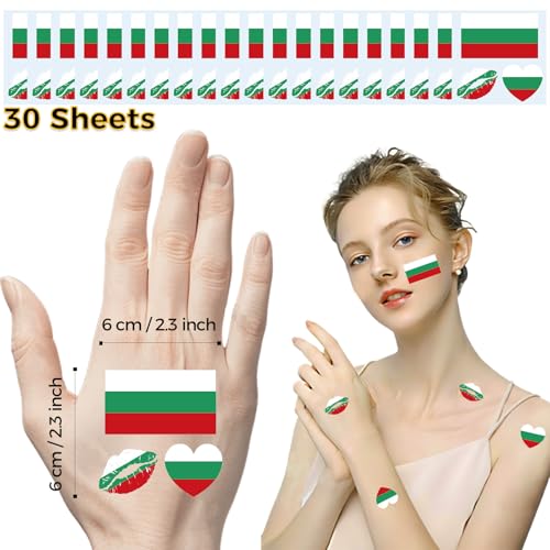 Bulgaria Flag Temporary Tattoos, 90 Pcs Waterproof Stickers