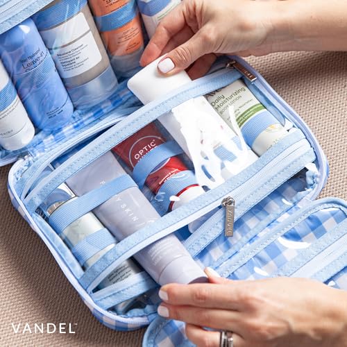 VANDEL Waterproof Hanging Toiletry Bag [TSA-Approved] Hanging Makeup Organizer Bag, Cosmetic Travel Bags for Women, Makeup Case Toiletries Organizer Hygiene Bathroom Shower Caddy - Blue Gingham