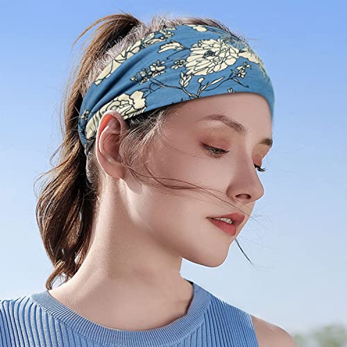 Mevnccola Wide Headbands for Women, Non Slip Stretchy Turban Headband, Large Knotted Headband, Soft Boho Head Band for Daily Life Workout Yoga 4 Pack