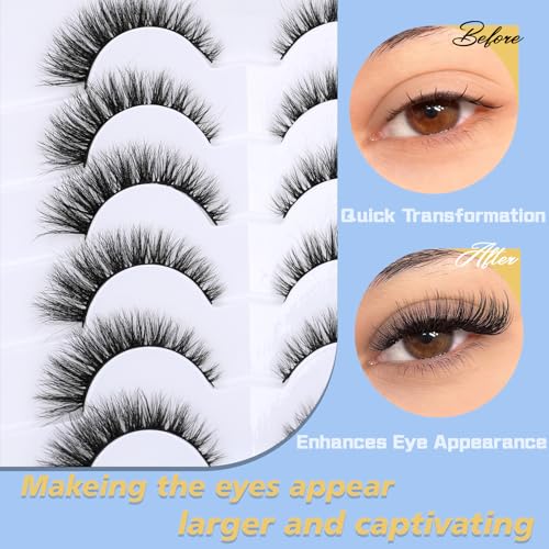 Ailynalash 13MM Cat Eye Mink Lashes - 8D Fluffy Wispy, 6 Pairs