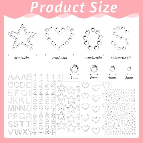 5Pc Rhinestone Stickers Heart Numbers Letters Self-Adhesive
