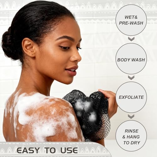 African Net Loofah Exfoliating Body Scrubber Bath Sponge for Shower - Rose Red