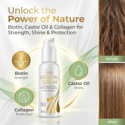 Keratin Hair Serum with Biotin & Collagen - Anti-Frizz Leave-In Treatment