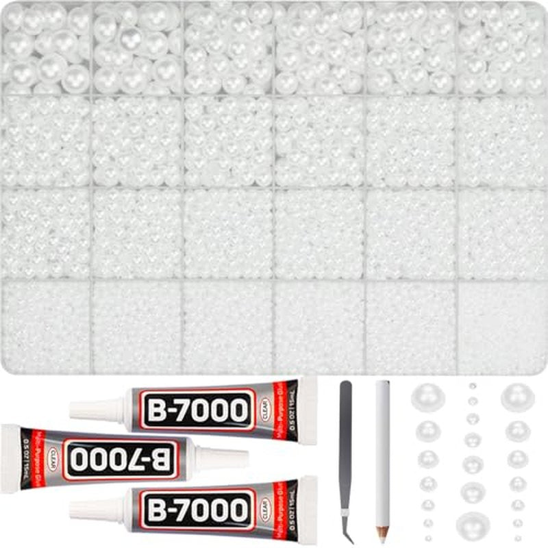 16500 Pcs Flat Back White Pearls Beads for Crafting - Mixed Sizes