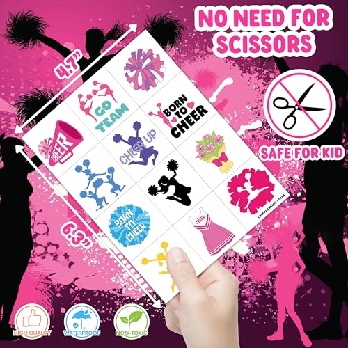 96 Cheerleading Temporary Tattoos for Kids - Pre-Cut Party Favors
