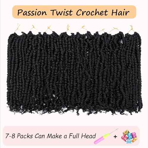 LOSMOEER 8 Packs Passion Twist Crochet Hair 8 Inch Natural Black Pre-twisted Crochet Passion Twist Hair Pre-looped Crochet Braids Hair for Women Passion Twists Braiding Hair Synthetic Hair Extensions