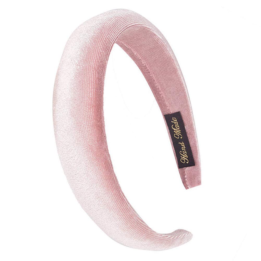 FXQHAN Padded Headbands Velvet Headband Puffy Sponge Thick Headbands Vintage Wide Headband for Women (Pink)