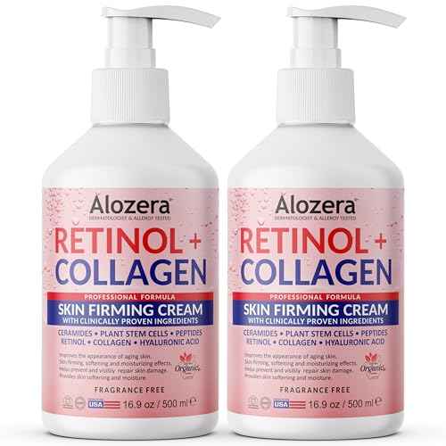 Alozera Skin Firming Retinol Collagen Body Lotion with Stem Cells for Aging Skin and Wrinkles, Non-Greasy, Lightweight Moisturizer, Fragrance-Free, 16.9 oz 2-Pack