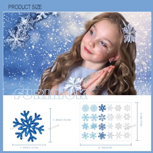 120pc Snowflake Temporary Tattoo Stickers Blue Silver Glitter