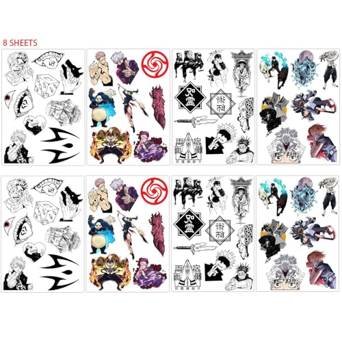 JJK Anime Temporary Tattoos 8 Sheets Halloween Party Favors