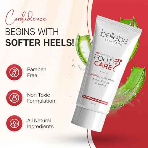 Bellebe Skincare Rapid Repair Foot Cream, Organic Aloe Vera with Eucalyptus and Vitamin C, Intensive Strength for Cracked, Callused, Dry Skin, 120ml