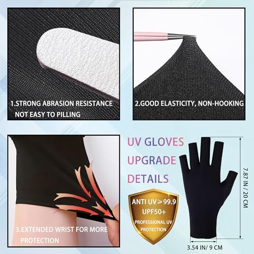 UV Nail Lamp Gloves 2-Pack Fingerless UV Protective Gloves for Gel Manicure - Black
