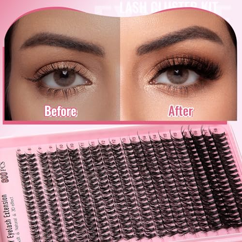 Wispy Lash Clusters Kit 800pcs Lash Extension Kit DIY Eyelash Clusters 30D&40D&50D Lashes Clusters 8-18mm With Lash Bond and Seal, Lash Tweezers, Lash Remover£¬Lash Brush