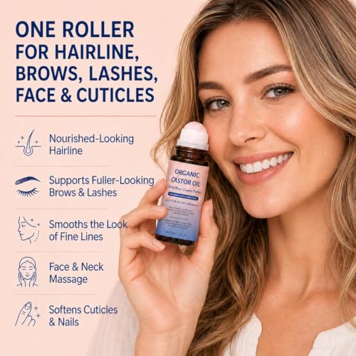 Organic Castor Oil Roll-On with Rose Quartz Roller, 50ml