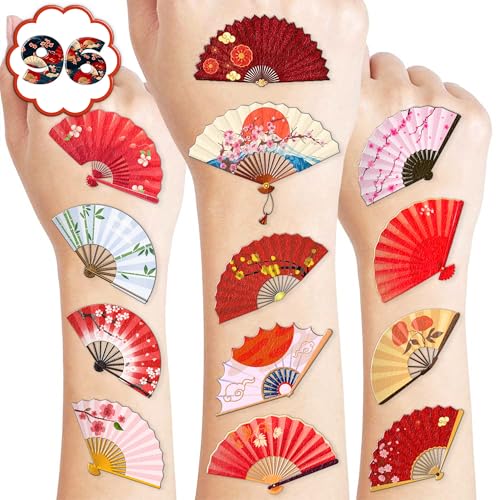 100 PCS Folding Fan Temporary Tattoos - Party Favors