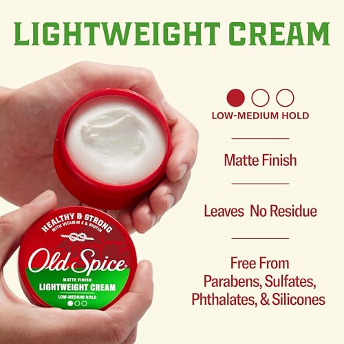 Old Spice Lightweight Cream for Men, Healthy & Strong with Vitamin E & Biotin, Men's Hair Styling Lightweight Cream, Low-Medium Hold, Matte Finish, 2.22 oz