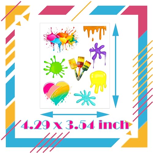 168PCS Art Tattoos Temporary Stickers Suitable for Rainbow Slime/Art Paint Themed Birthday Party Favors Supplies Decorations Goodie Bag Stuffers (24 Sheets)
