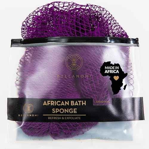 Bellanomi African Exfoliating Net Sponge, Authentic, Ethically sourced from Nigeria, 45 inches Long, Back Scrubber for Daily use (Indigo)