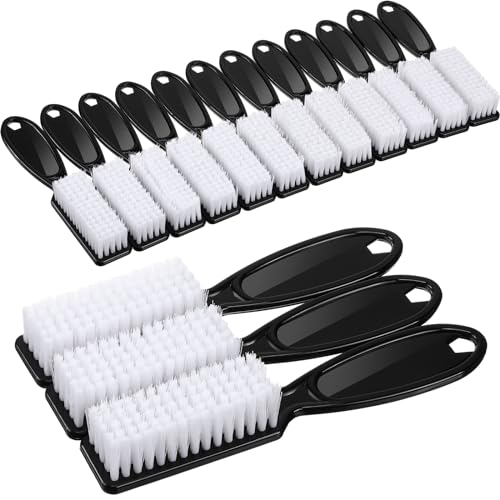 15 Pieces Nail Brush for Cleaning Fingernails Nail Scrub Manicure Brush Handle Grip Cleaning Brushes Pedicure Brush for Toes and Nails Cleaning (Black)