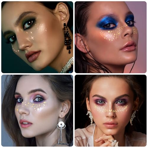 Glitter Face Tattoo Stickers - 6 Sheets Gold Freckles