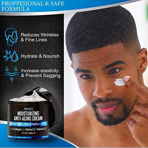 Mens Face Moisturizer Cream - Anti Aging & Wrinkle for Men with Collagen, Retinol, Vitamins E, Jojoba Oil - Face Lotion - Age Facial Skin Care - Eye Wrinkle - Day & Night - 4 oz