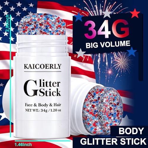 Star Face Glitter Stick - Red White Blue Holographic Sequins