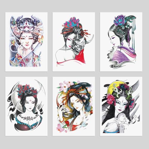 6 Sheet Japanese Geisha Temporary Tattoos Waterproof