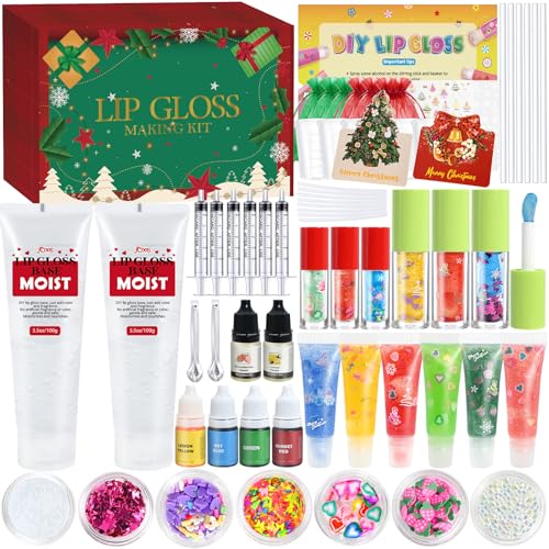 Christmas Lip Gloss Making Kit- Fun Lip Gloss Kit to Make Your Own Lip Gloss for Girls, Women, Teens, Beginner, Moisturizing Lip Gloss Base, DIY Lipstick Set Christmas Gift for Women, Daughters