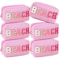 Pink Seersucker Beach Cosmetic Bags 6-Pack - Travel & Vacation Organizer