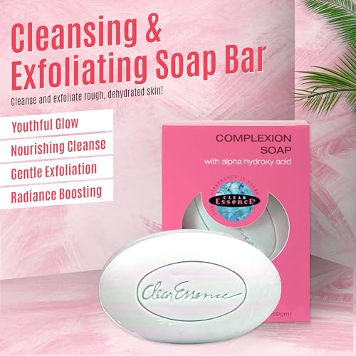 Clear Essence Anti-Aging Complexion Soap W/Alpha Hydroxy Acid - Cleansing and Exfoliating Soap Bar - Anti Aging And Acne Bar - Dermatologist Tested - All Skin Types (5 Oz.)