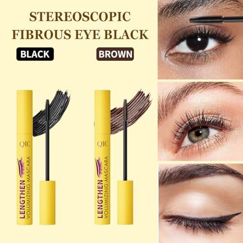 QIC Waterproof Brown Mascara, Volumizing & Lengthening, Clump-Free Defining for Natural Lashes, Smudge-Proof Long Lasting Buildable Volume, Precision Brush