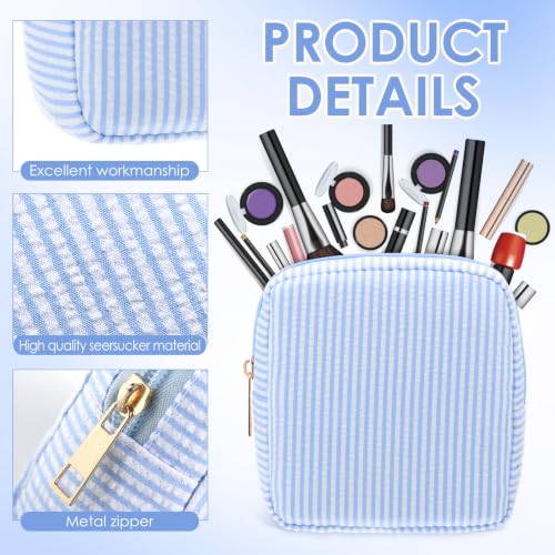 Sanwuta Seersucker Makeup Bag 6-Pack, Light Blue Striped