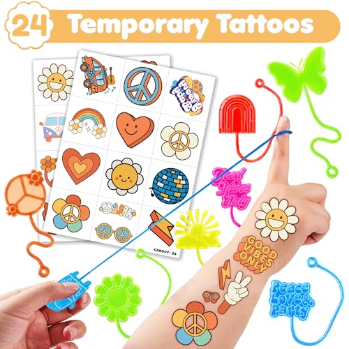 48pc Groovy Party Favors - Sticky Hands & Temporary Tattoos