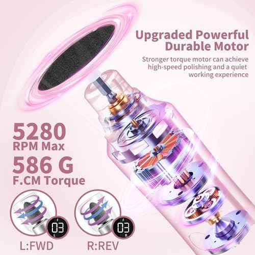 Electric Foot Callus Remover, 2 in 1 Rechargeable Foot File & Nail Drill, 15 Adjustable Speed Manicure Pedicure Kit Foot Scrubber with 25 Pcs Sandpaper Discs Pedicure Tool for Dead Skin (White+Pouch)