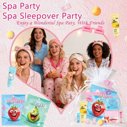 112PCS Spa Party Supplies for Women, Spa Party Favors Include Face Masks,Hand Cream,Lip Mask,Spa Headband and Foot Bath Bombs Bulk Birthday Sleepover Party Supplies for Women