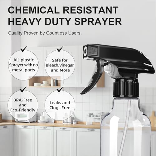 Heavy-Duty Spray Bottles 2-Pack - 10 Oz Mist & Stream Nozzle