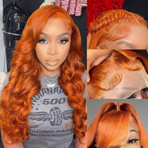 26 Inch 13¡¿6 Ginger Lace Front Wigs Human Hair Orange Ginger Body Wave HD Lace Frontal Wigs for Women 180% Density #350 Color Glueless Wig Pre Plucked Super Soft
