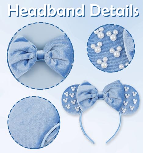 LIHELEI Velvet Pearl Mouse Ears Headband - Blue Princess Costume Accessory