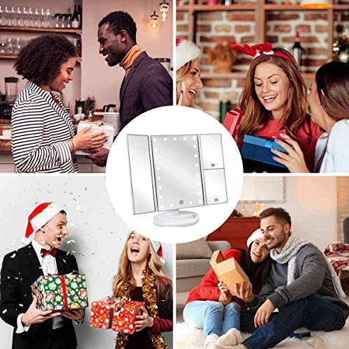 Infitrans Trifold Makeup Mirror with 1X 2X 3X Magnification & LED Lights