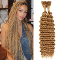 AuokMar B #27 Honey Blonde Human Braiding Hair 26 Inch Deep Wave Boho 2 Bundles