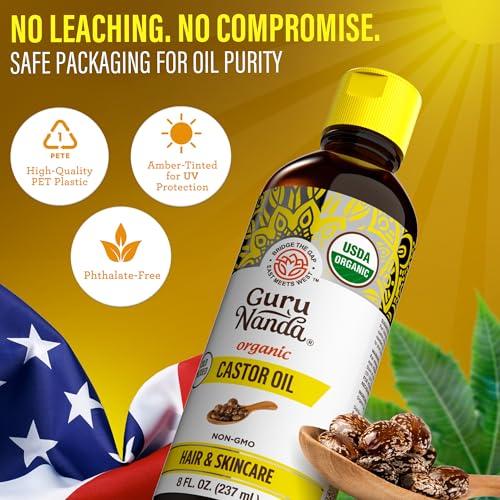 Organic Castor Oil by GuruNanda - 100% Pure & Cold Pressed (8 Fl oz)